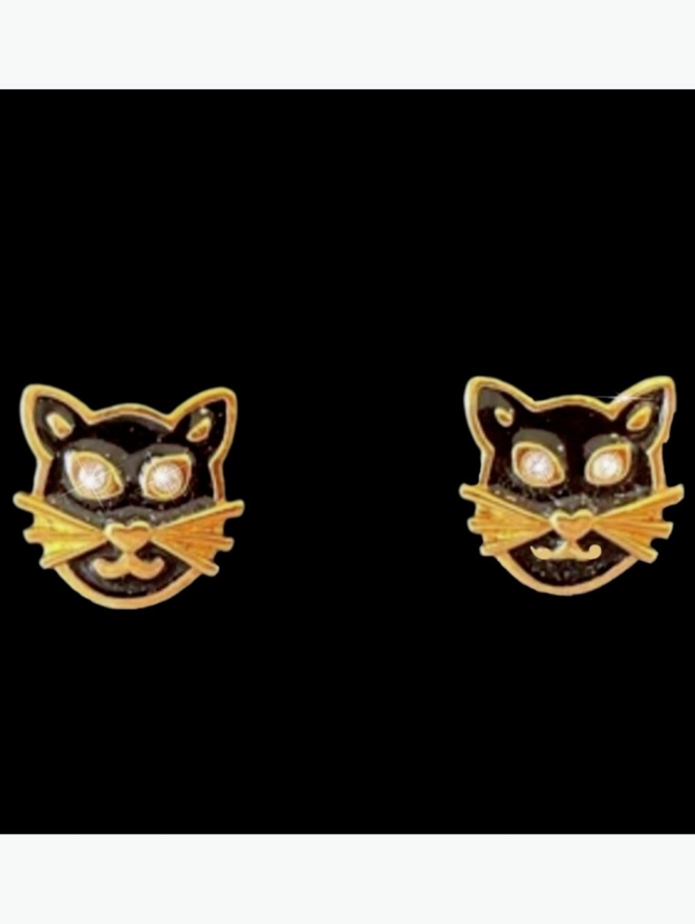 Avon Black Face & Gold Trim Cat Pierced Earrings Vintage 80's